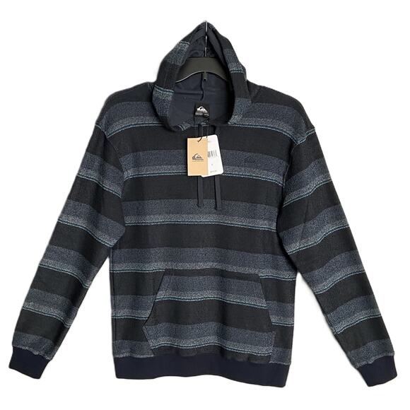 Quiksilver Pullover Hoodie Long Sleeve Men's Small Drawstring Blue Stripe NEW - Picture 1 of 13